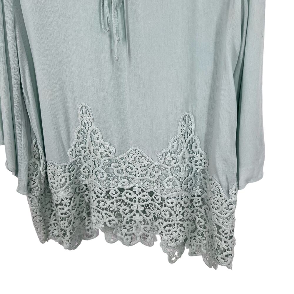 Ali Miles Sz Large Seafoam Green Long Sleeve Wearable Art Lace Blouse Shirt Top - Picture 6 of 9